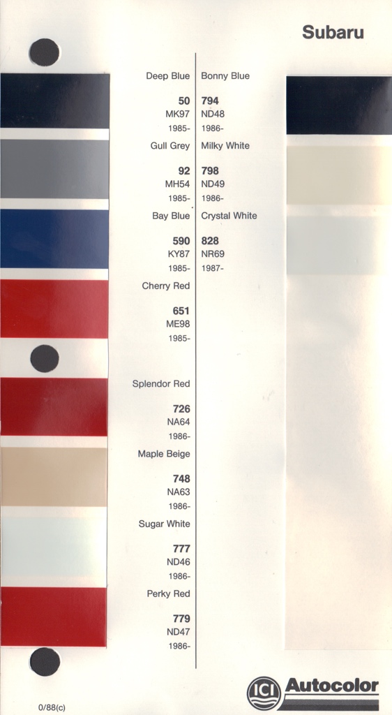 1985 - 1989 Subaru Paint Charts Autocolor 2